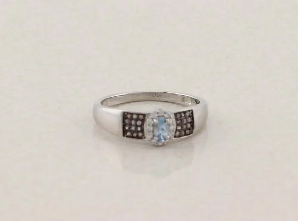 Sterling Silver Blue White & Brown Zircon Ring Size 10